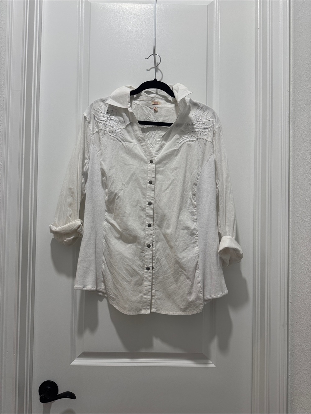 Reba White Embroidered Button-Down Shirt w BLING